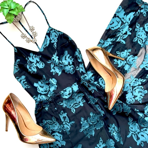 Lovers + Friends Seville Maxi Dress T-Back Jade Blue Black Floral Size XS - Picture 2 of 16